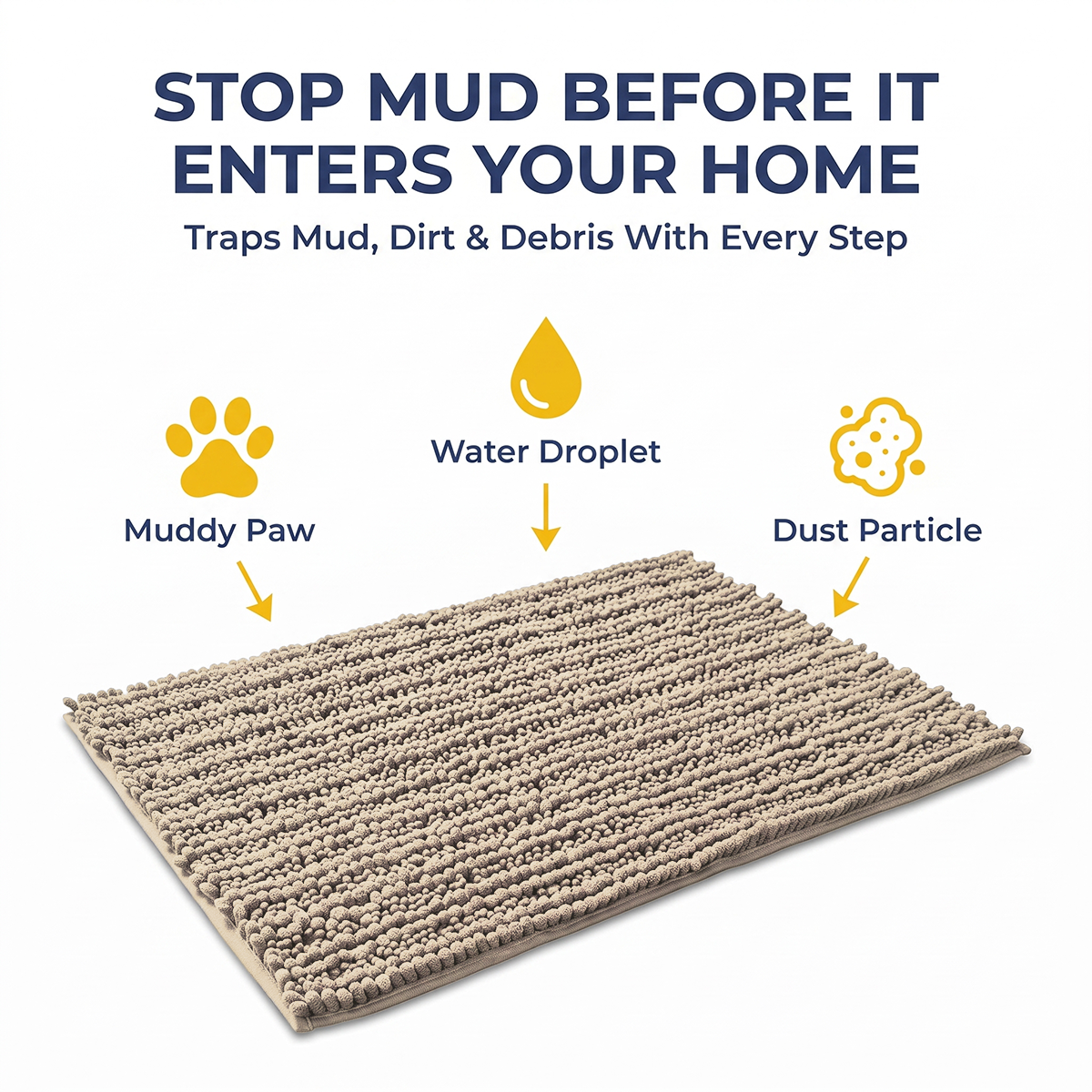 Muddymats® DuoMax Dog Door Mat for Muddy Paws – Dual-Texture Absorbent Mat Chenille Entryway Muddy Carpet®, Microfiber Quick Dry, Slip Resistant Machine Washable Indoor Mat