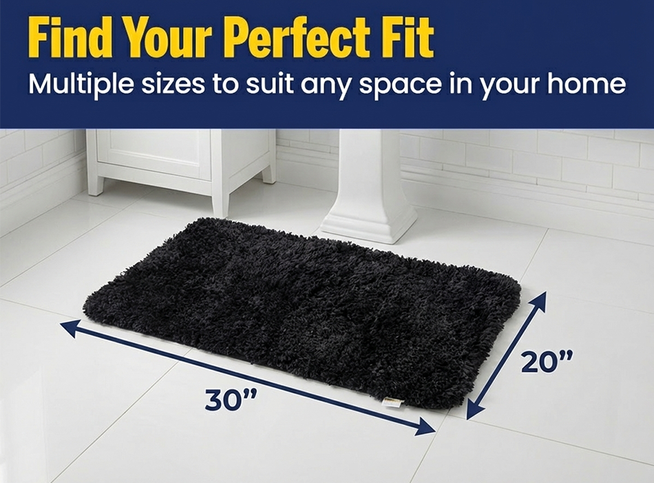 Muddymats® Fluffy Bathroom Rug, Soft Absorbent Microfiber Bath Mat, Non Slip, Quick Dry, Machine Washable for Bathroom Floor, Tub, Shower, Toilet and Sink