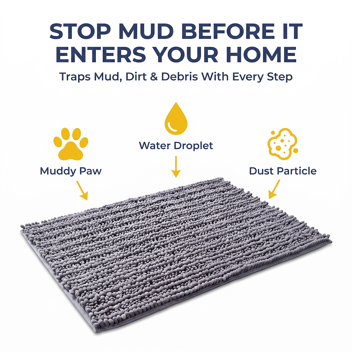 Muddymats® DuoMax Dog Door Mat for Muddy Paws – Dual-Texture Absorbent Mat Chenille Entryway Muddy Carpet®, Microfiber Quick Dry, Slip Resistant Machine Washable Indoor Mat