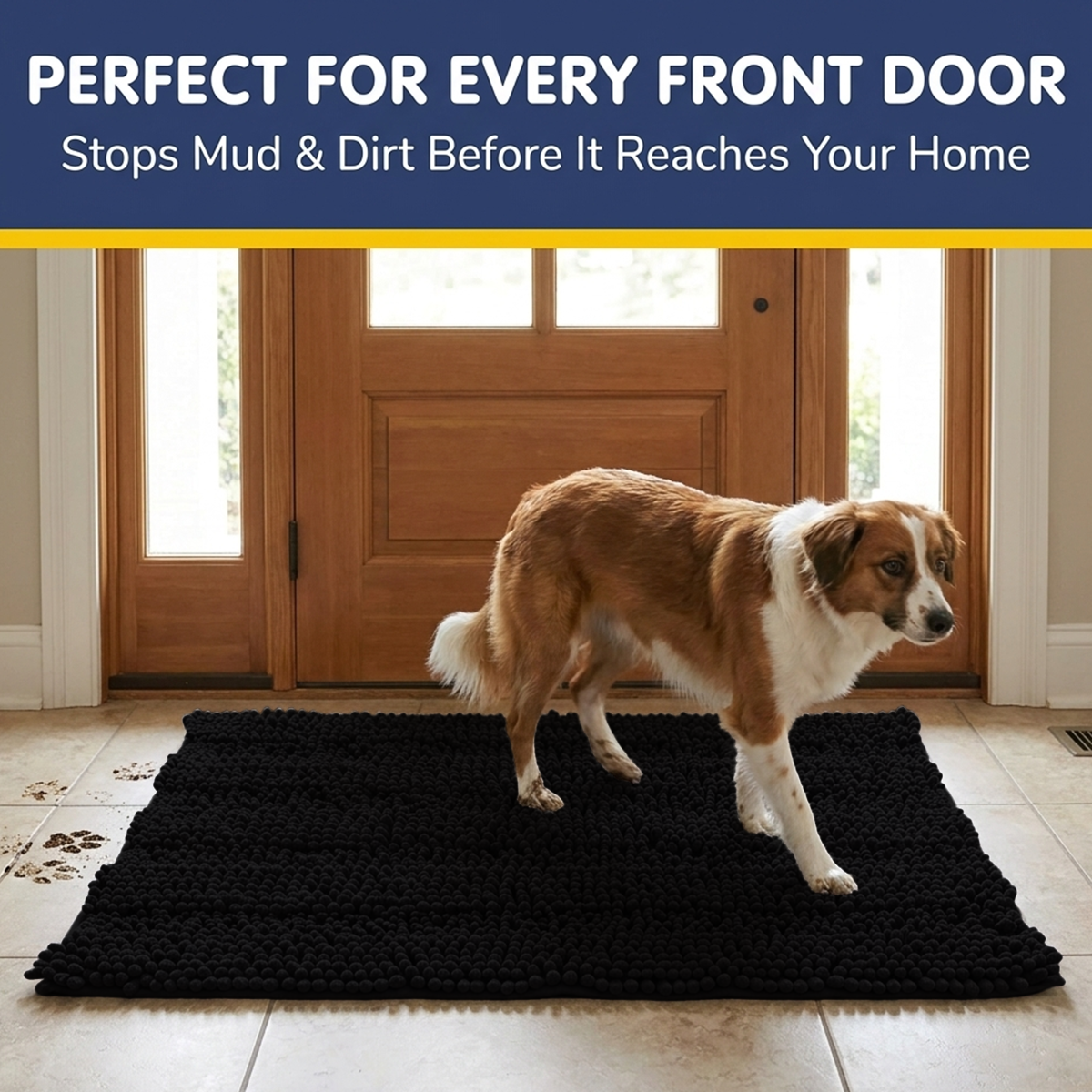 Muddymats® StripeMax Dog Floor Mat for Muddy Paws – Thick Plush Striped Chenille Muddy Carpet®, Super Water Absorbent Microfiber, Quick Dry, Slip Resistant Washable Indoor Mat