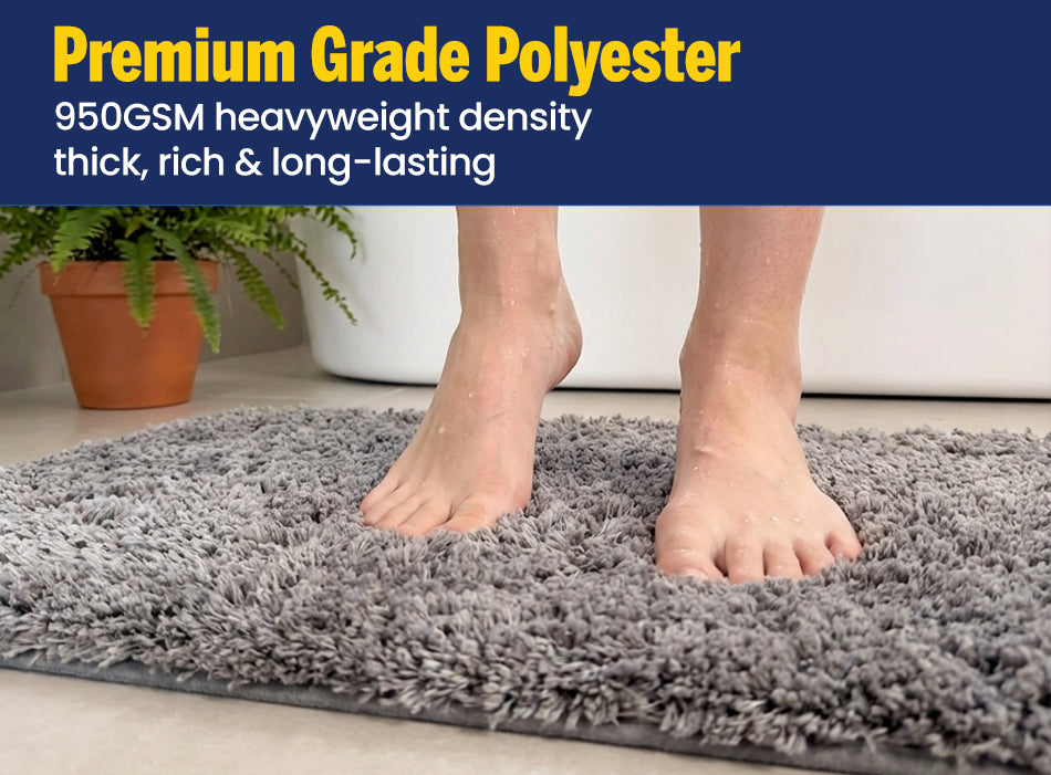 Muddymats® Fluffy Bathroom Rug, Soft Absorbent Microfiber Bath Mat, Non Slip, Quick Dry, Machine Washable for Bathroom Floor, Tub, Shower, Toilet and Sink