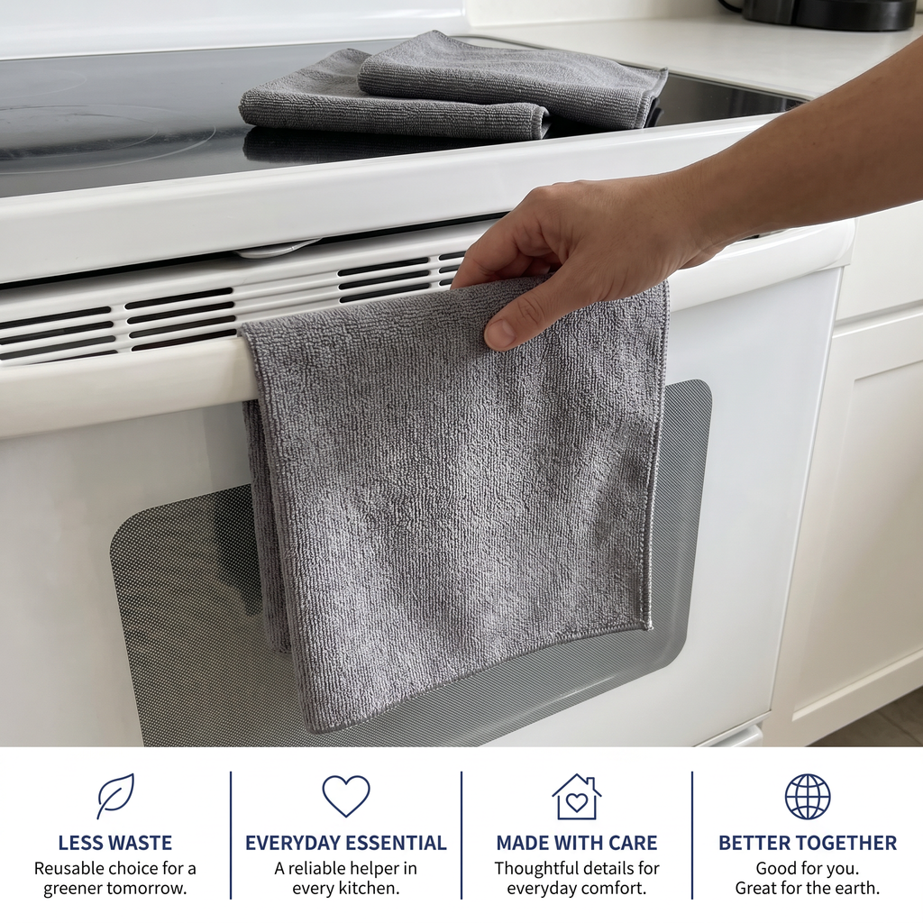 Muddymats® Kitchen Towels 3 Pack - Super Absorbent Microfiber Dish Cloths, Quick Dry Soft Cleaning Towels for Dishes, Counters and Spills, Machine Washable, Grey 11.8" x 11.8"
