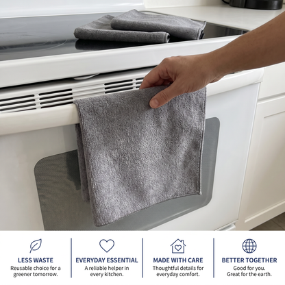 Muddymats® Kitchen Towels 3 Pack - Super Absorbent Microfiber Dish Cloths, Quick Dry Soft Cleaning Towels for Dishes, Counters and Spills, Machine Washable, Grey 11.8" x 11.8"