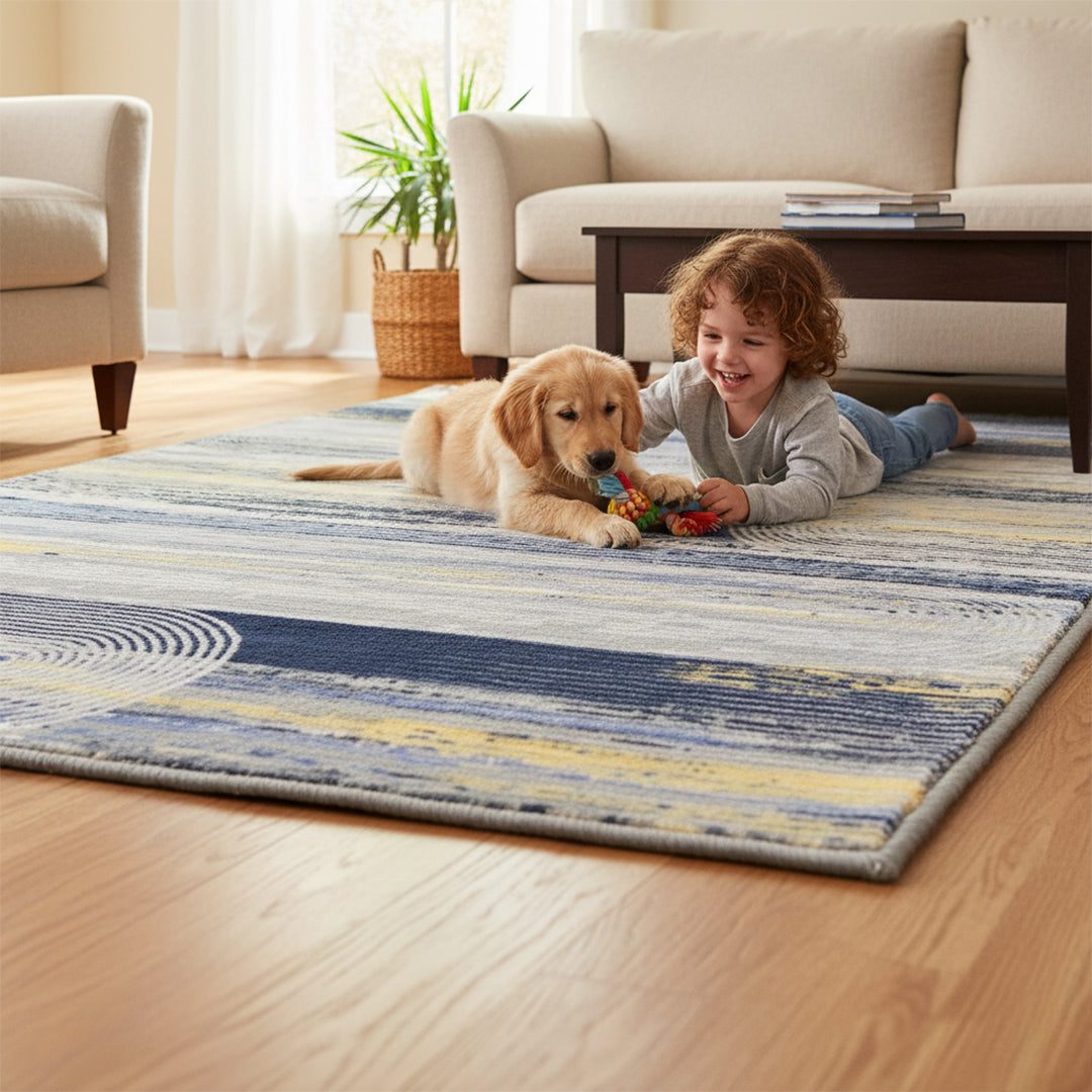 Muddy Carpet Horizon Washable Area Rugs for Living Room, Bedroom & Dining Room – Modern Soft Low Pile Non Slip Carpet – Pet Friendly Waterproof Foldable Rugs for Home