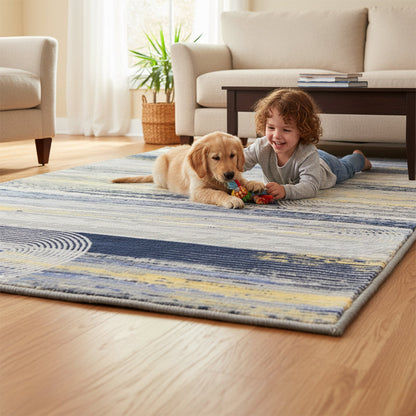 Muddy Carpet Horizon Washable Area Rugs for Living Room, Bedroom & Dining Room – Modern Soft Low Pile Non Slip Carpet – Pet Friendly Waterproof Foldable Rugs for Home