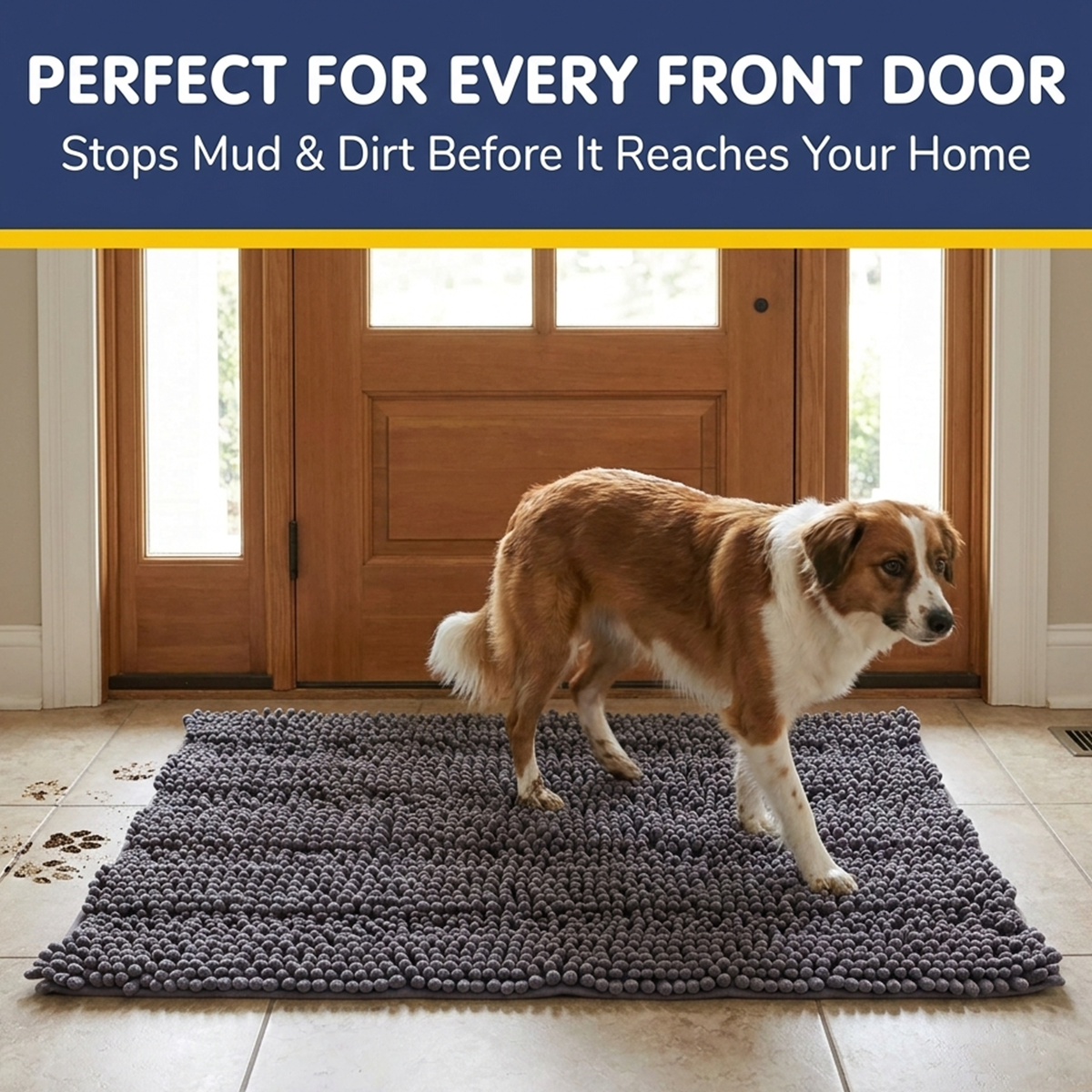 Muddymats® StripeMax Dog Floor Mat for Muddy Paws – Thick Plush Striped Chenille Muddy Carpet®, Super Water Absorbent Microfiber, Quick Dry, Slip Resistant Washable Indoor Mat