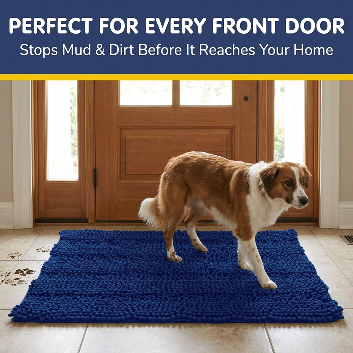 Muddymats® StripeMax Dog Floor Mat for Muddy Paws – Thick Plush Striped Chenille Muddy Carpet®, Super Water Absorbent Microfiber, Quick Dry, Slip Resistant Washable Indoor Mat