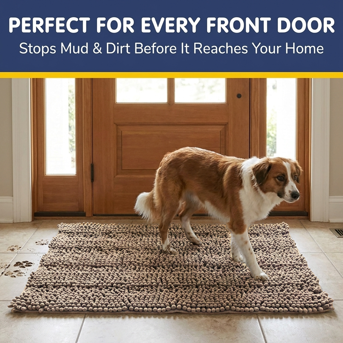 Muddymats® StripeMax Dog Floor Mat for Muddy Paws – Thick Plush Striped Chenille Muddy Carpet®, Super Water Absorbent Microfiber, Quick Dry, Slip Resistant Washable Indoor Mat