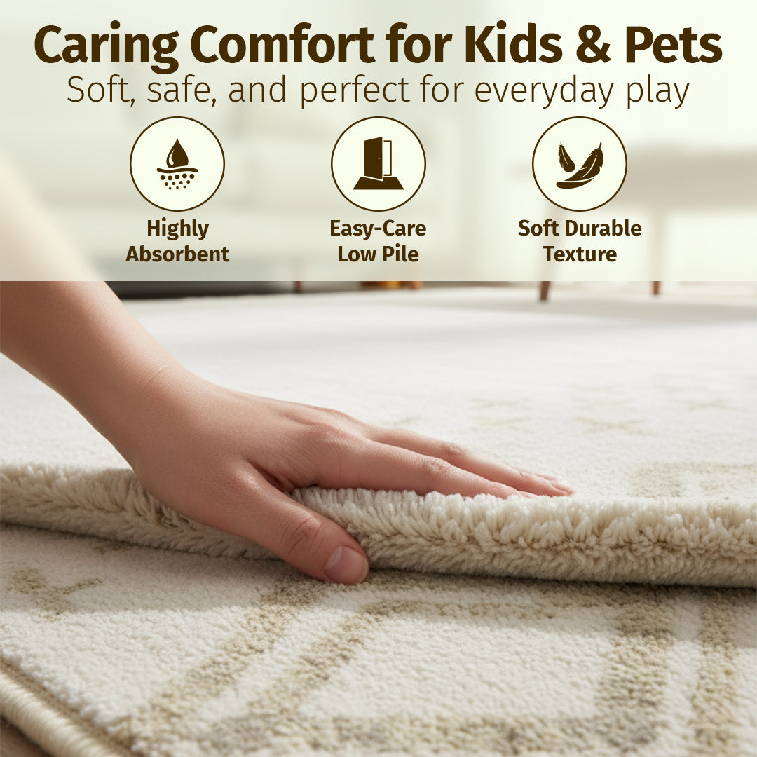 Muddy Carpet Tribal Washable Area Rugs for Living Room, Bedroom & Dining Room – Modern Soft Low Pile Non Slip Carpet – Pet Friendly Waterproof Foldable Rugs for Home