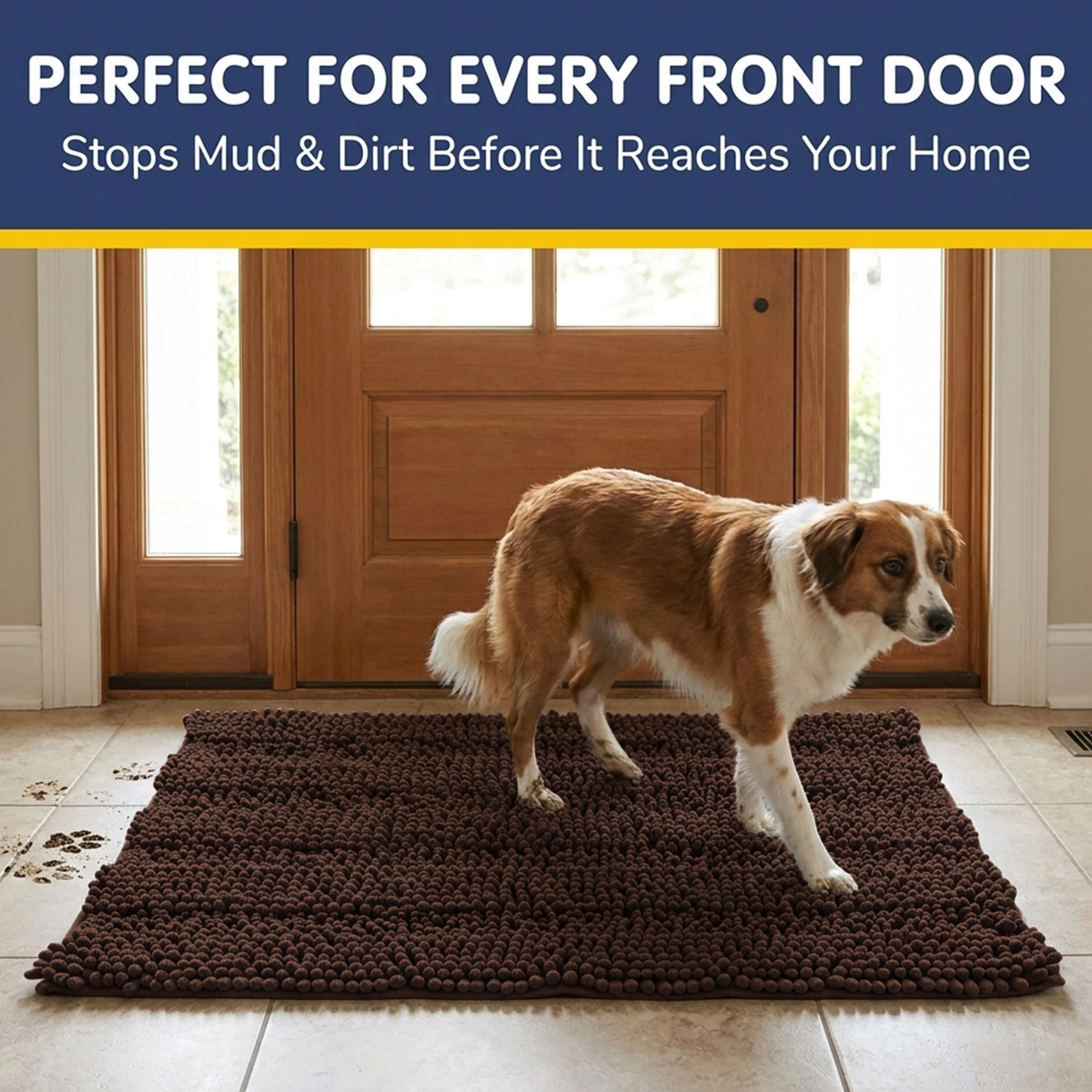 Muddymats® StripeMax Dog Floor Mat for Muddy Paws – Thick Plush Striped Chenille Muddy Carpet®, Super Water Absorbent Microfiber, Quick Dry, Slip Resistant Washable Indoor Mat