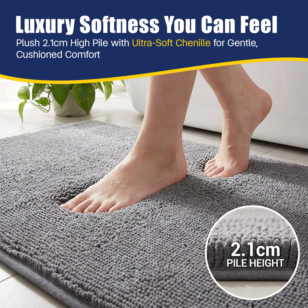 Muddymats® CloudStep Bathroom Rugs 2 Piece Set, Non Slip Bath Mats for Bathroom, Absorbent Memory Foam Chenille, Machine Washable Quick Dry Toilet Rug Set, 20"x30" + 20"x20" U-Shaped