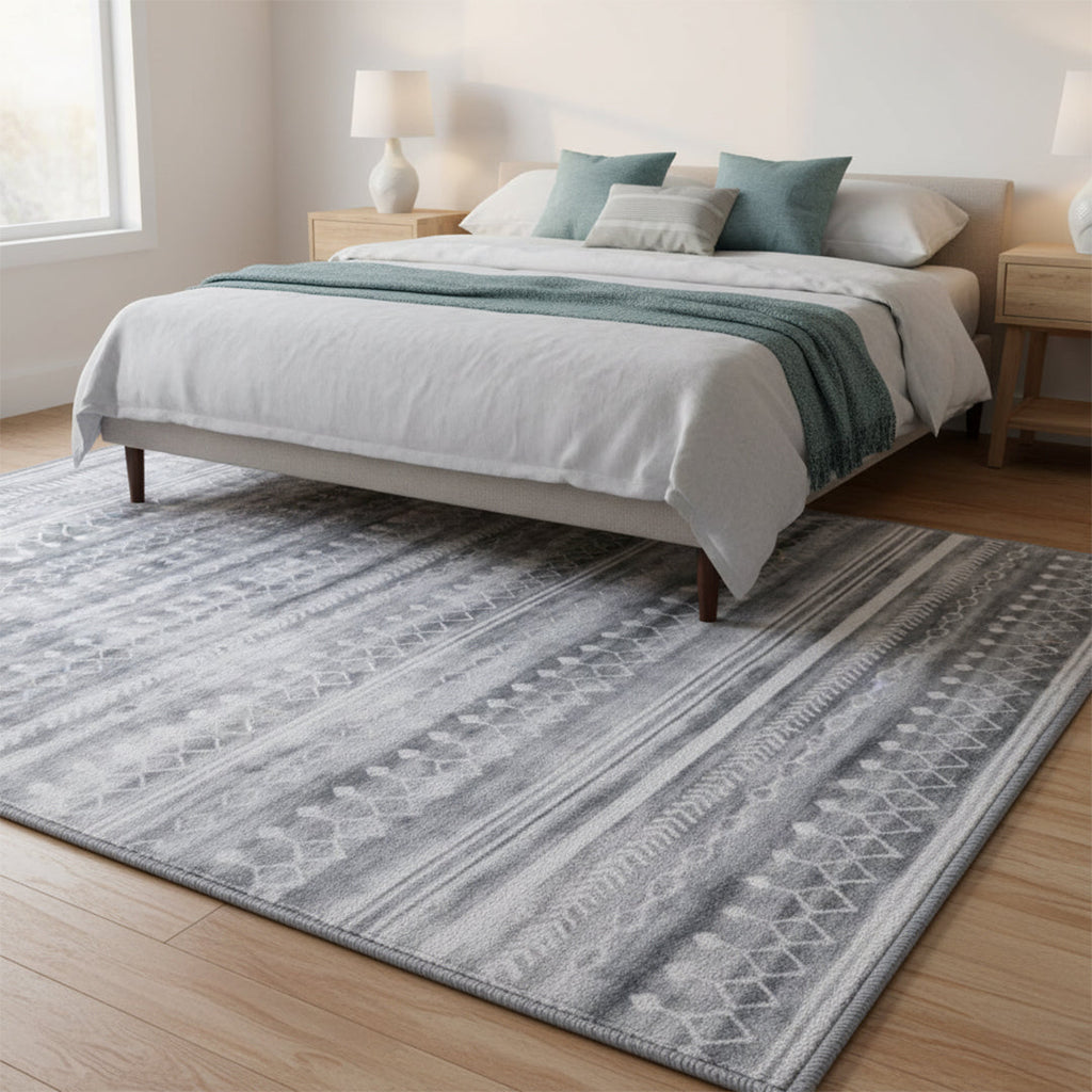 Muddy Carpet Greyline Washable Area Rugs for Living Room, Bedroom & Dining Room – Modern Soft Low Pile Non Slip Carpet – Pet Friendly Waterproof Foldable Rugs for Home