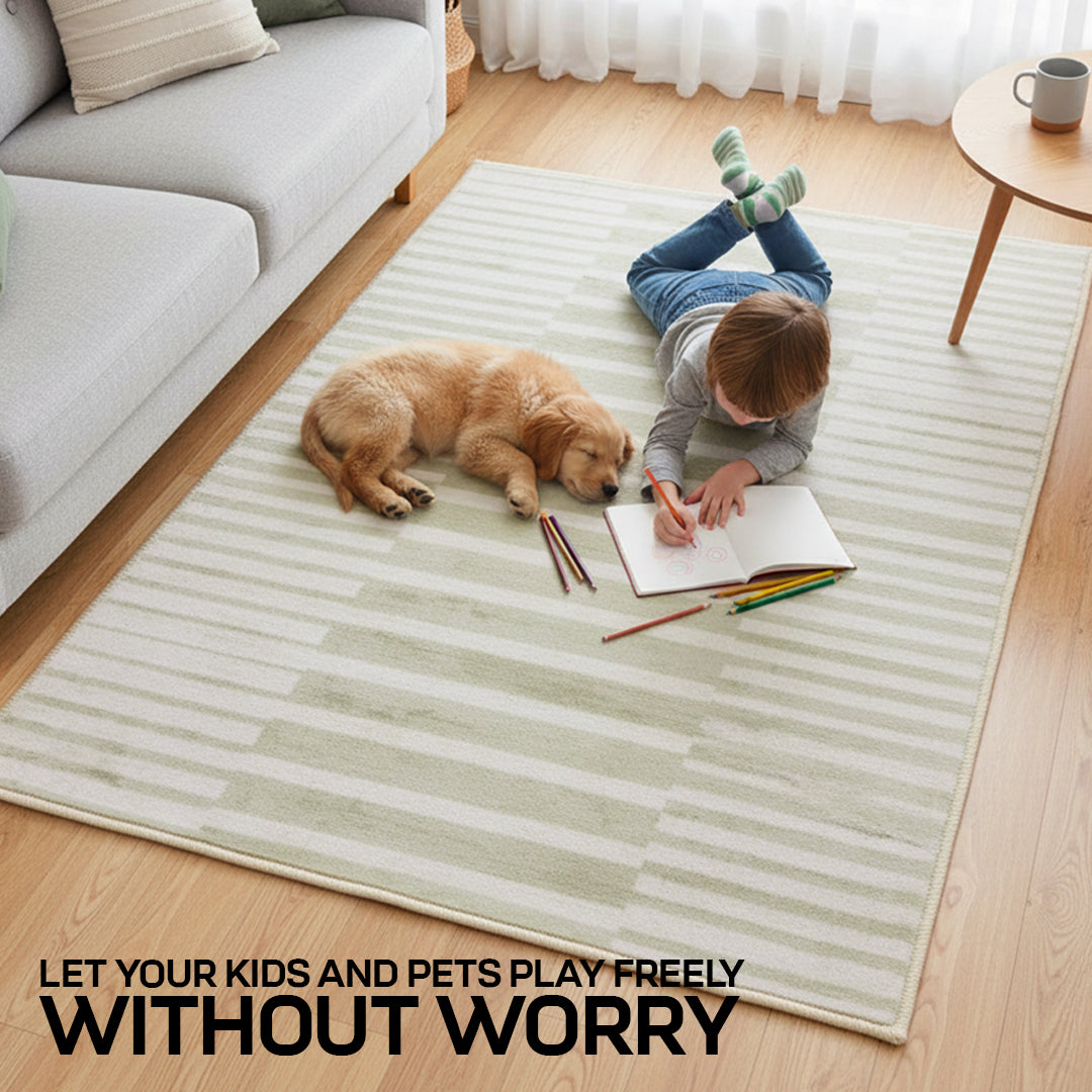 Muddy Carpet Creamline Washable Area Rugs for Living Room, Bedroom & Dining Room – Modern Soft Low Pile Non Slip Carpet – Pet Friendly Waterproof Foldable Rugs for Home