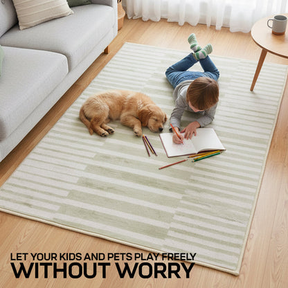 Muddy Carpet Creamline Washable Area Rugs for Living Room, Bedroom & Dining Room – Modern Soft Low Pile Non Slip Carpet – Pet Friendly Waterproof Foldable Rugs for Home