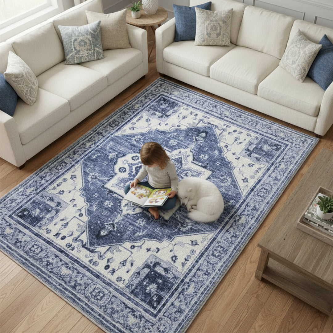 Muddy Carpet Admiral Washable Area Rugs for Living Room, Bedroom & Dining Room – Modern Soft Low Pile Non Slip Carpet – Pet Friendly Waterproof Foldable Rugs for Home
