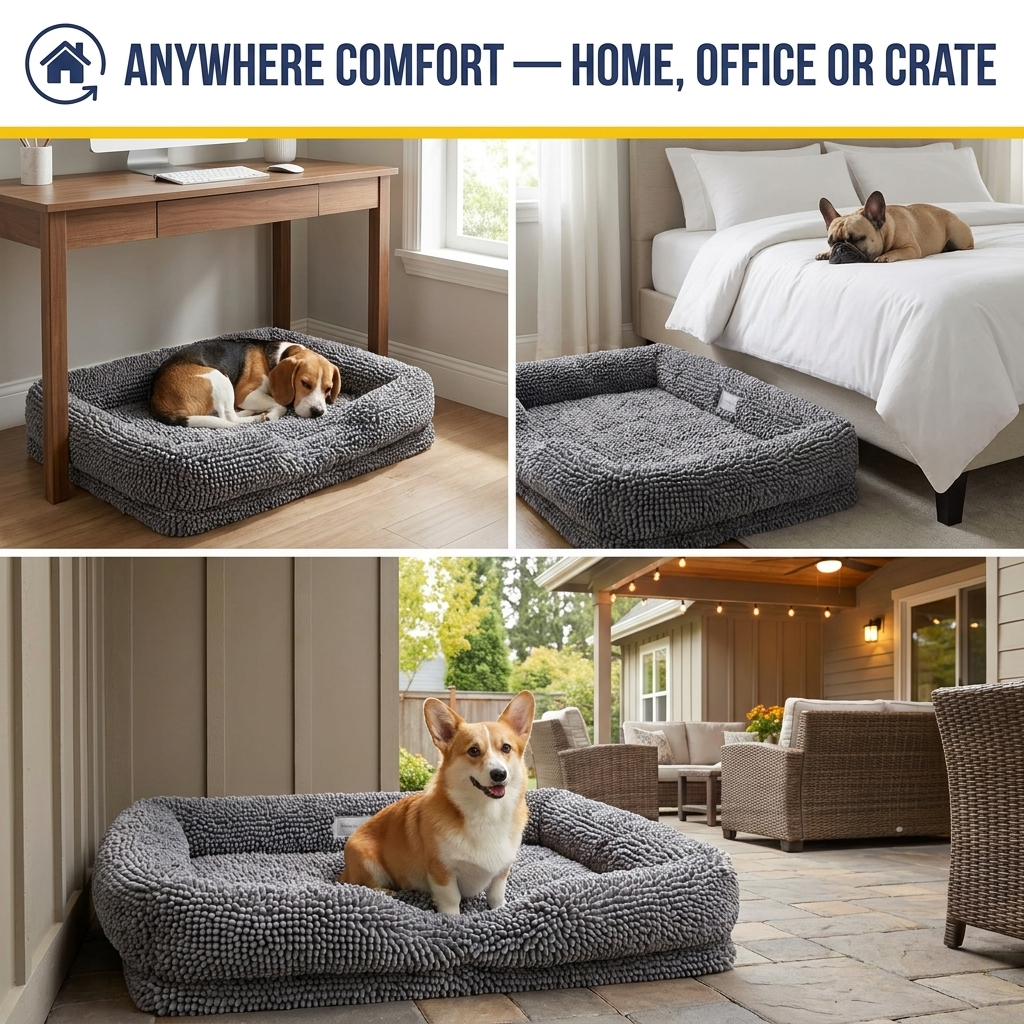 Muddymats® Rectangle Dog Bed — Real Memory Foam Support, Cozy Chenille Cover, Machine Washable | Fits Small to Large Dogs