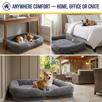Muddymats® Rectangle Dog Bed — Real Memory Foam Support, Cozy Chenille Cover, Machine Washable | Fits Small to Large Dogs