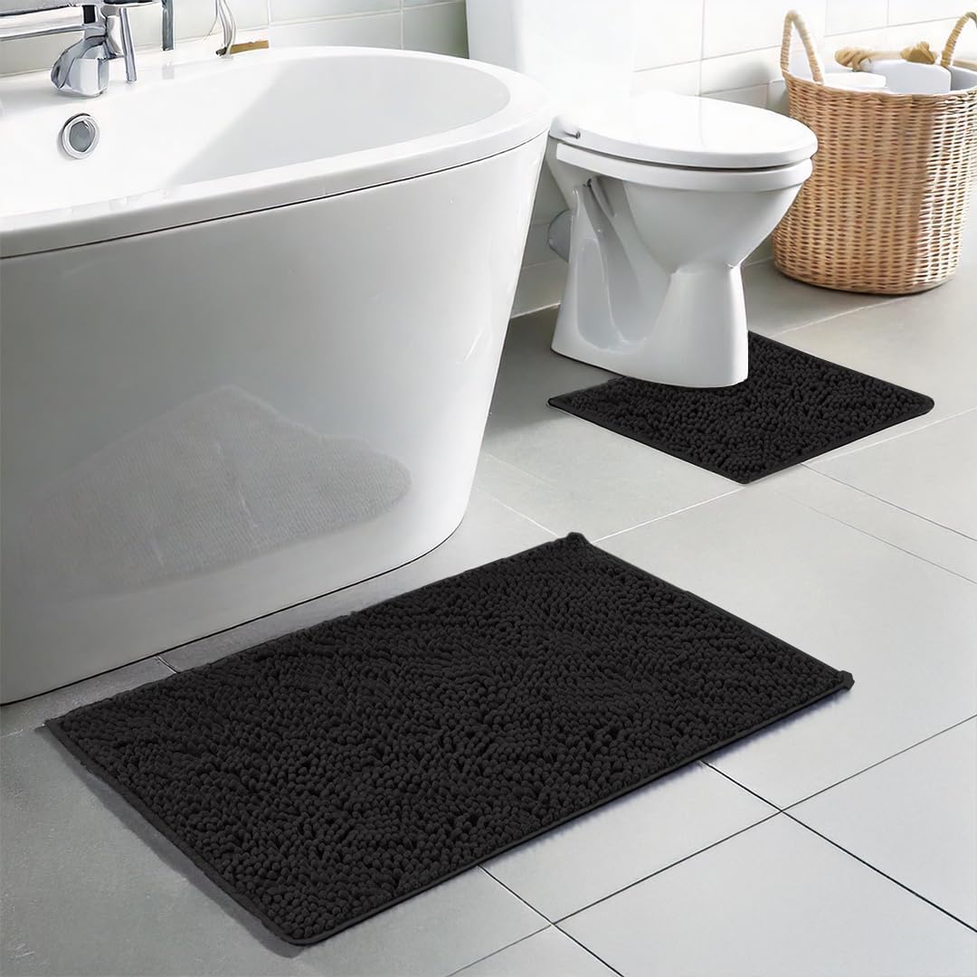 Muddymats® Bathroom Rugs set, Bath Mats (20”x30”) with U Shaped Toilet Mat (20”x20”)