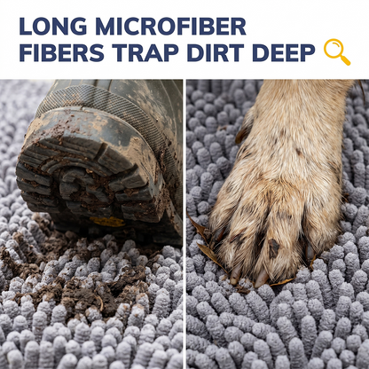 Muddymats® DuoMax Dog Door Mat for Muddy Paws – Dual-Texture Absorbent Mat Chenille Entryway Muddy Carpet®, Microfiber Quick Dry, Slip Resistant Machine Washable Indoor Mat