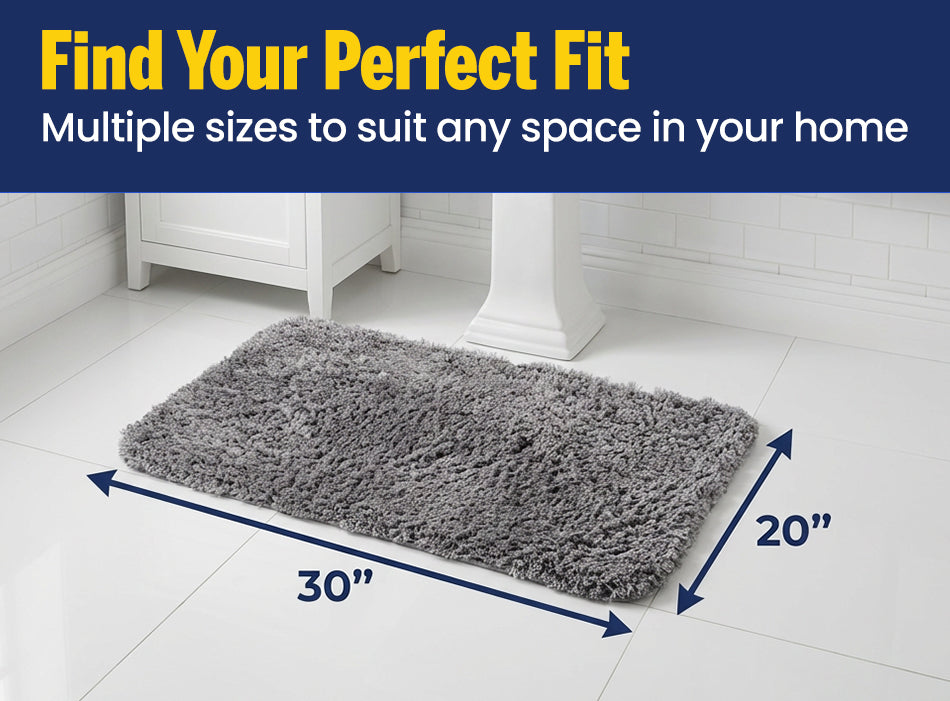 Muddymats® Fluffy Bathroom Rug, Soft Absorbent Microfiber Bath Mat, Non Slip, Quick Dry, Machine Washable for Bathroom Floor, Tub, Shower, Toilet and Sink