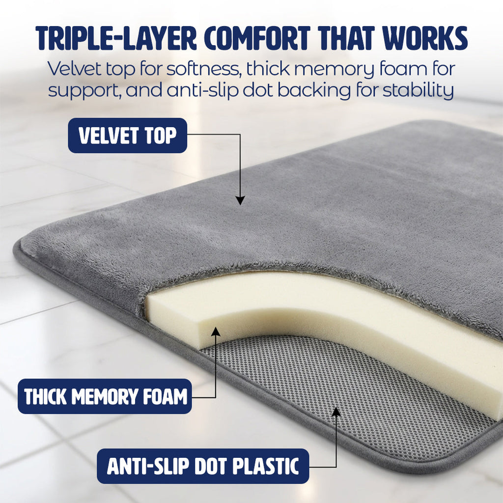 Muddymats® Memory Foam Bath Mat – Velvet Soft Non Slip Bathroom Rugs, Thick Absorbent Bath Rugs, Washable Bath Mat for Bathroom Floor and Shower