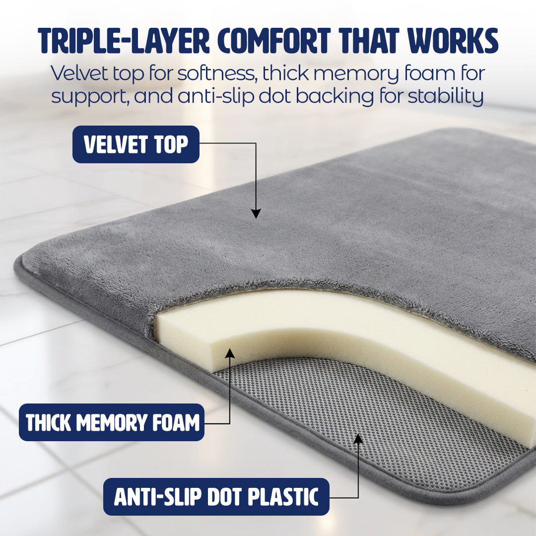 Muddymats® Memory Foam Bath Mat – Velvet Soft Non Slip Bathroom Rugs, Thick Absorbent Bath Rugs, Washable Bath Mat for Bathroom Floor and Shower