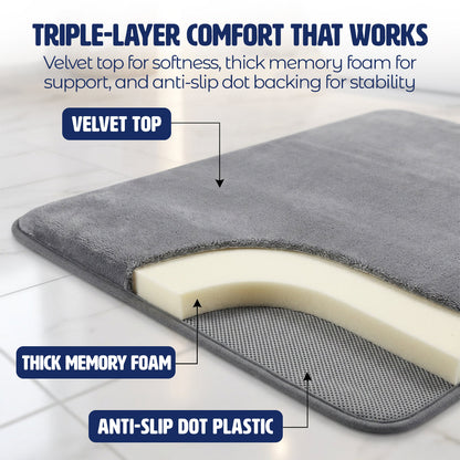 Muddymats® Memory Foam Bath Mat – Velvet Soft Non Slip Bathroom Rugs, Thick Absorbent Bath Rugs, Washable Bath Mat for Bathroom Floor and Shower