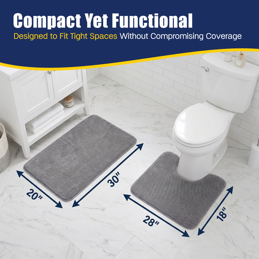 Muddymats® CloudStep Bathroom Rugs 2 Piece Set, Non Slip Bath Mats for Bathroom, Absorbent Memory Foam Chenille, Machine Washable Quick Dry Toilet Rug Set, 20"x30" + 20"x20" U-Shaped