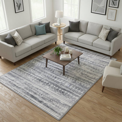 Muddy Carpet Greyline Washable Area Rugs for Living Room, Bedroom & Dining Room – Modern Soft Low Pile Non Slip Carpet – Pet Friendly Waterproof Foldable Rugs for Home