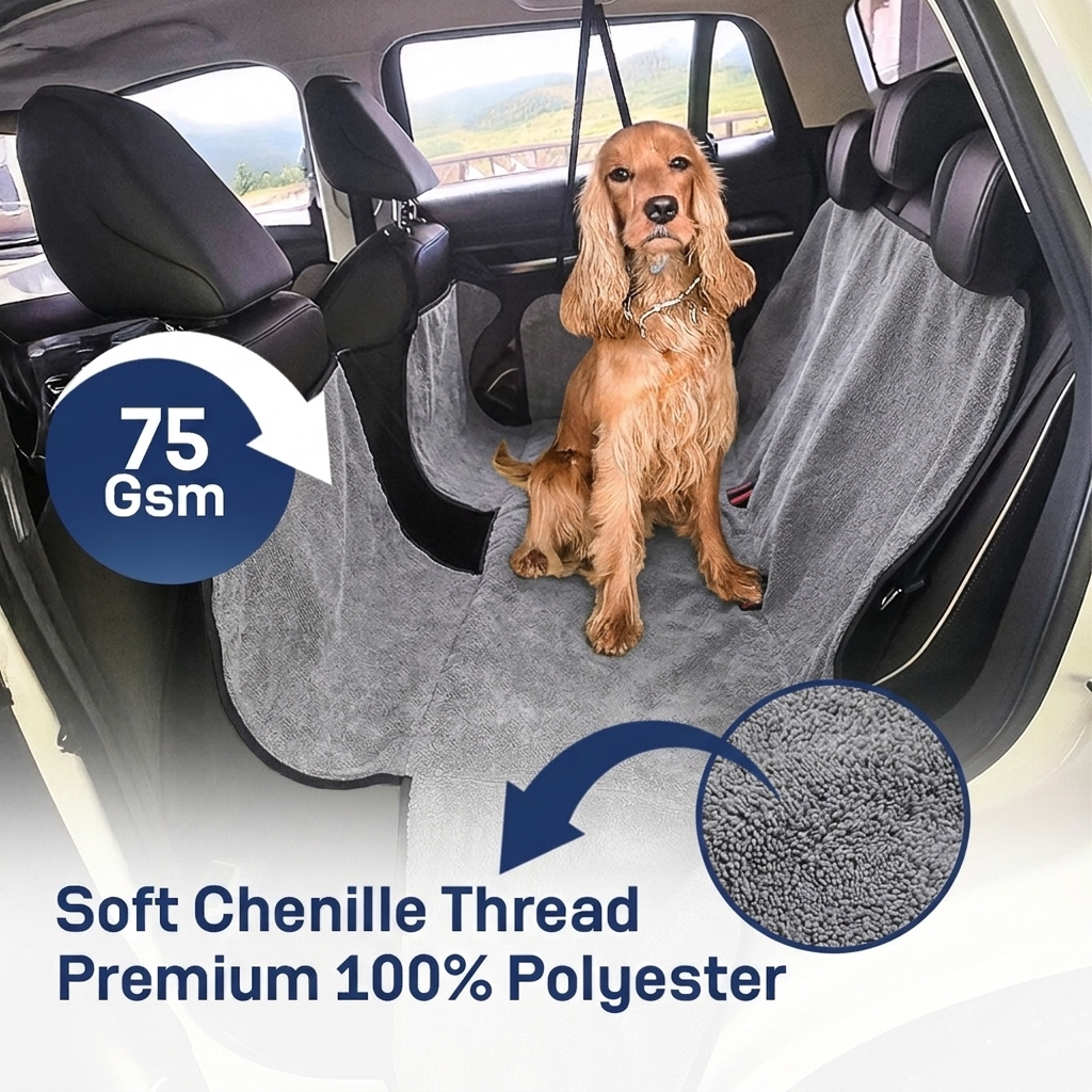 Muddymats® Petite Chenille Dog Car Seat Cover for Back Seat, 100% Waterproof Dog Hammock for Car, SUVs & Trucks, Heavy Duty, Scratch Proof Car Seat Cover, Slip Resistant Backing & Side Flaps