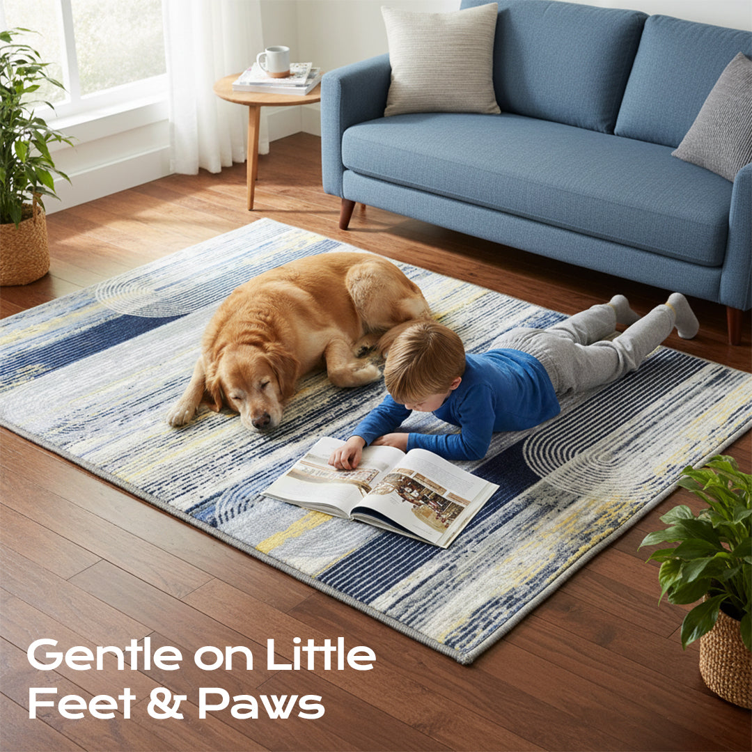 Muddy Carpet Horizon Washable Area Rugs for Living Room, Bedroom & Dining Room – Modern Soft Low Pile Non Slip Carpet – Pet Friendly Waterproof Foldable Rugs for Home
