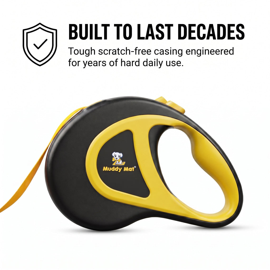 Muddymats® Retractable Dog Leash – 16 ft Heavy Duty Tape Leash for Small & Medium Dogs up to 44 lbs | One-Button Brake, 360° Tangle-Free | Ergonomic Grip