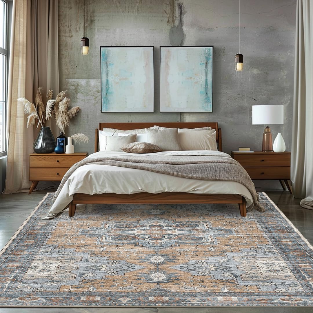 Muddy Carpet Coral Washable Area Rugs for Living Room, Bedroom & Dining Room – Modern Soft Low Pile Non Slip Carpet – Pet Friendly Waterproof Foldable Rugs for Home