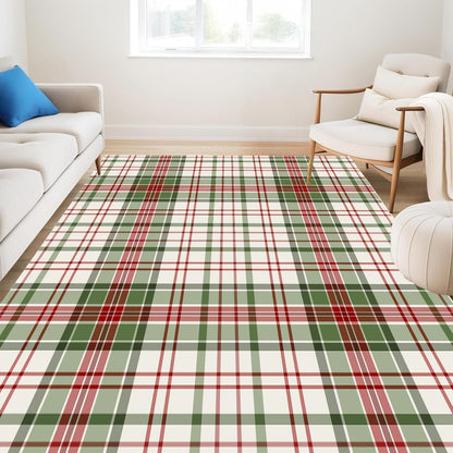 Muddy Carpet Plaid Washable Area Rugs for Living Room, Bedroom & Dining Room – Modern Soft Low Pile Non Slip Carpet – Pet Friendly Waterproof Foldable Rugs for Home