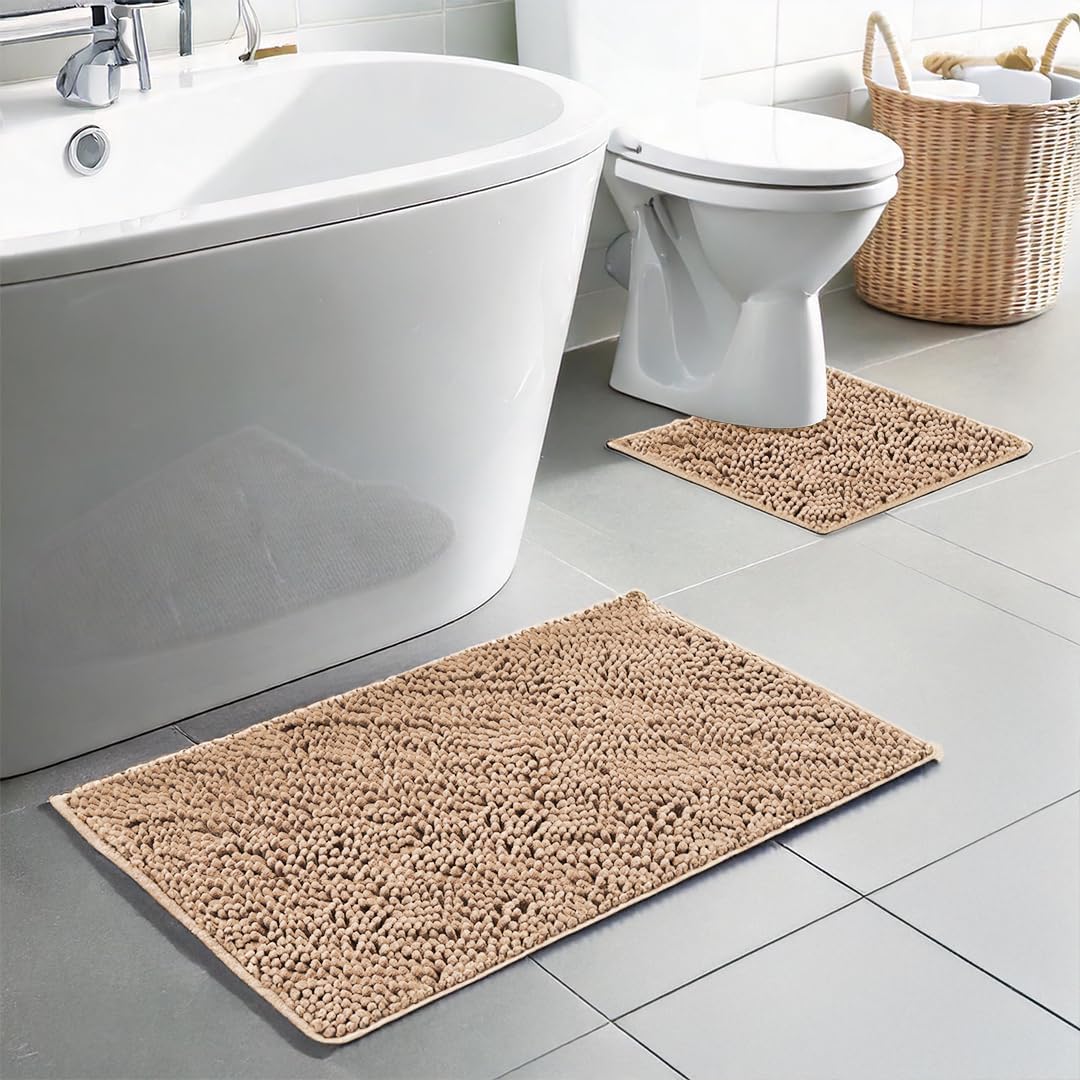 Muddymats® Bathroom Rugs set, Bath Mats (20”x30”) with U Shaped Toilet Mat (20”x20”)
