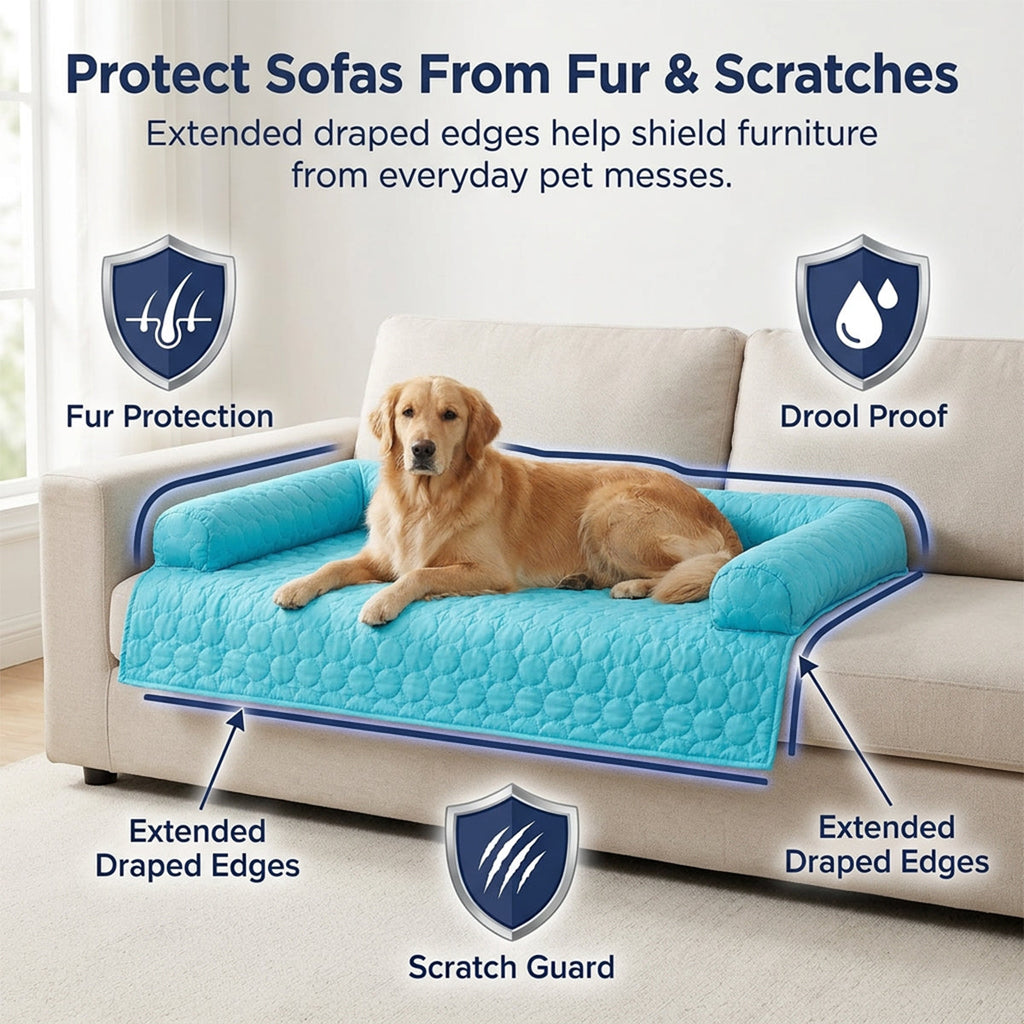 Muddymats® Ice Silk Cooling Dog Bed with Orthopedic Memory Foam & Bolster Rim, Self-Cooling Breathable Pet Sofa Bed, Extra-Wide Sofa Protection, Non-Slip, Detachable & Machine Washable
