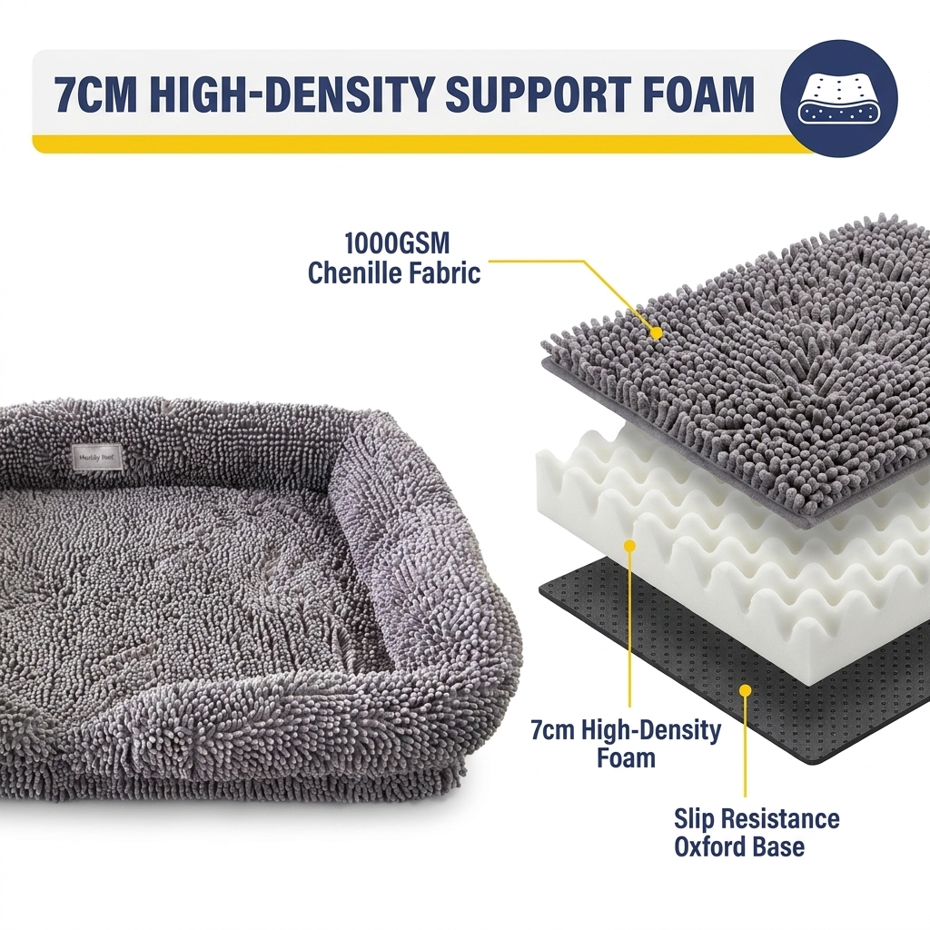 Muddymats® Rectangle Dog Bed — Real Memory Foam Support, Cozy Chenille Cover, Machine Washable | Fits Small to Large Dogs