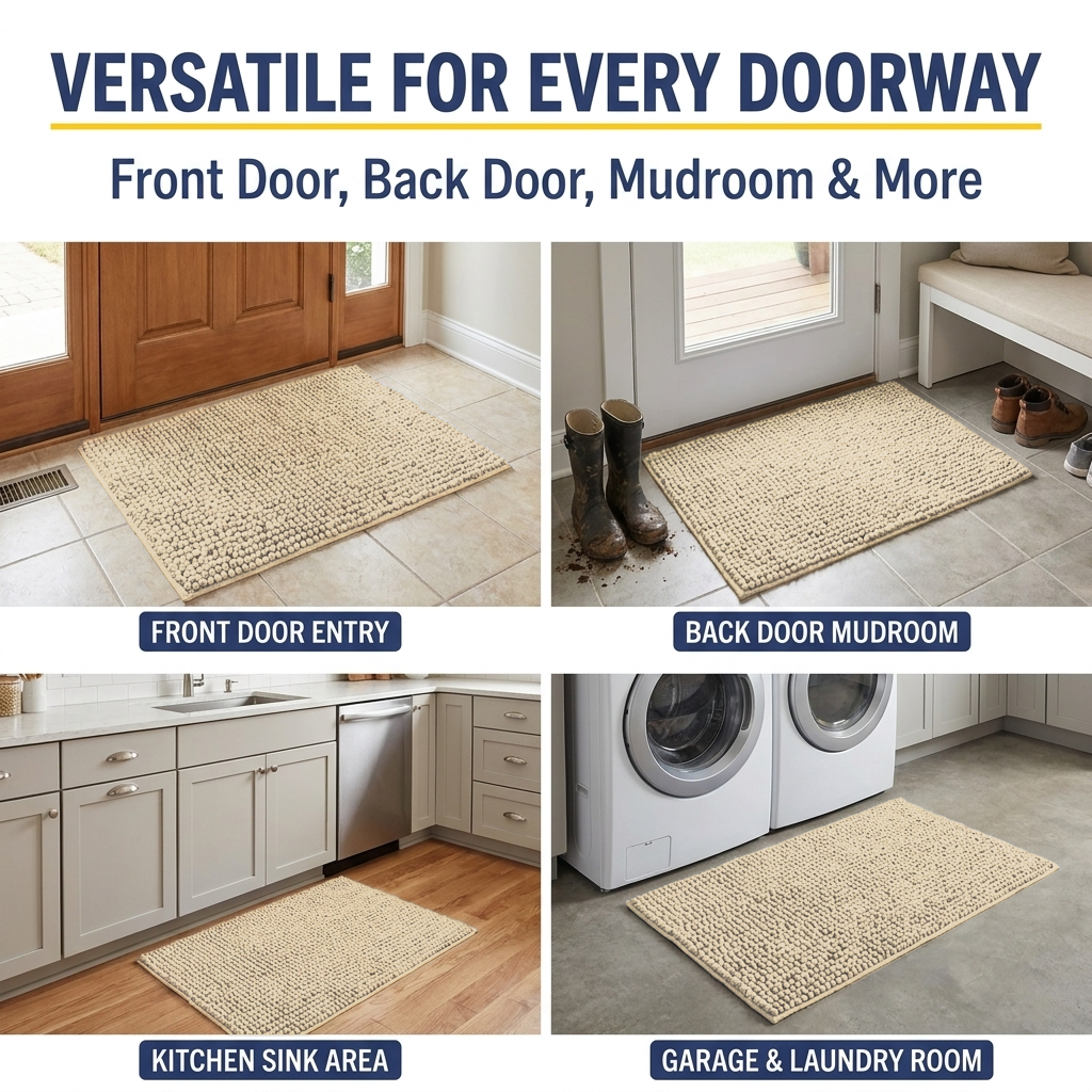 Muddymats® T.Max Dog Door Mat for Muddy Paws – Dirt-Trapping Chenille Entryway Muddy Carpet®, Super Water Absorbent Microfiber, Quick Dry, Slip Resistant Washable Indoor Mat