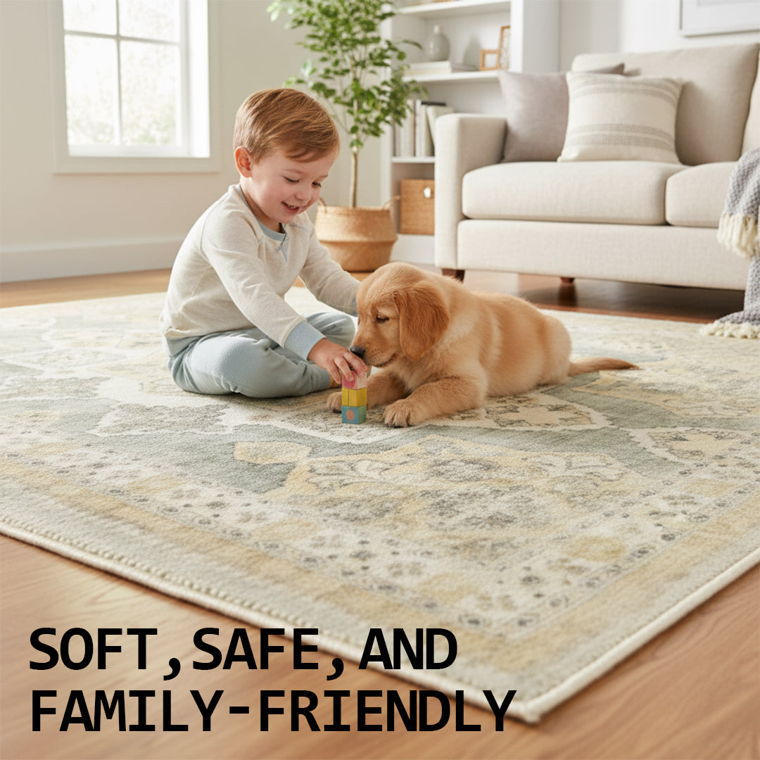 Muddy Carpet Monarch Washable Area Rugs for Living Room, Bedroom & Dining Room – Modern Soft Low Pile Non Slip Carpet – Pet Friendly Waterproof Foldable Rugs for Home