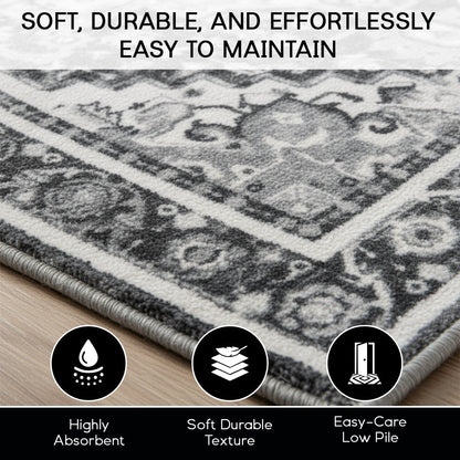 Muddy Carpet Onyx Washable Area Rugs for Living Room, Bedroom & Dining Room – Modern Soft Low Pile Non Slip Carpet – Pet Friendly Waterproof Foldable Rugs for Home