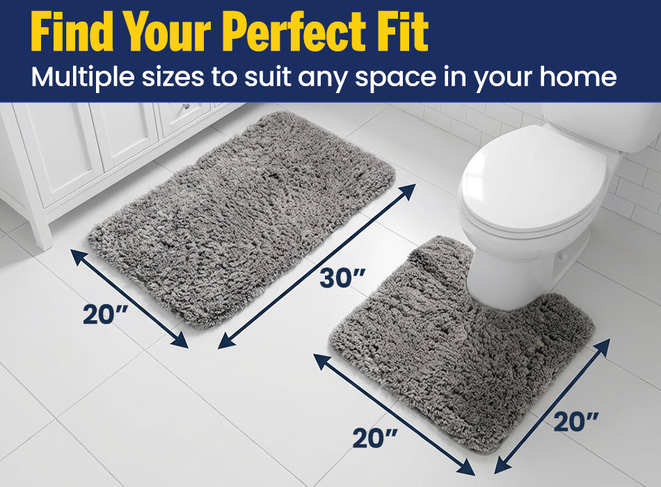 Muddymats® Fluffy Bathroom Rugs 2 Piece Set, Soft Absorbent Microfiber Bath Mats, Non Slip, Quick Dry, Machine Washable for Floor, Tub, Shower & Toilet, 20"x30" + 20"x20" U-Shaped