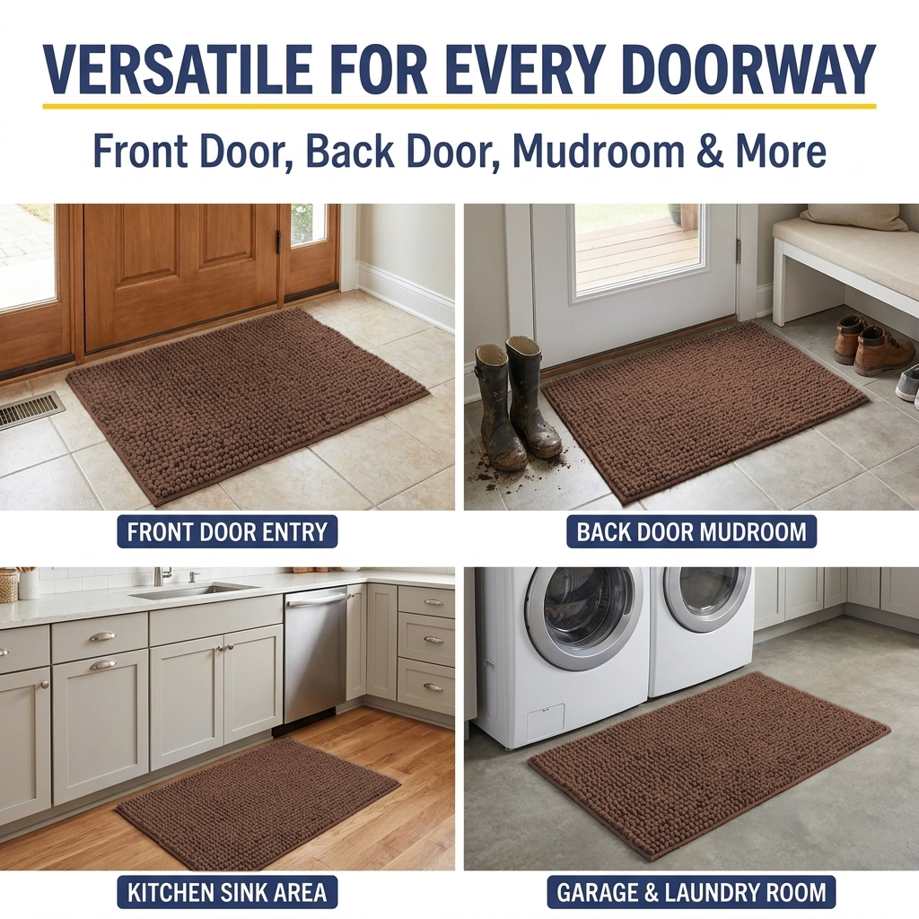 Muddymats® T.Max Dog Door Mat for Muddy Paws – Dirt-Trapping Chenille Entryway Muddy Carpet®, Super Water Absorbent Microfiber, Quick Dry, Slip Resistant Washable Indoor Mat