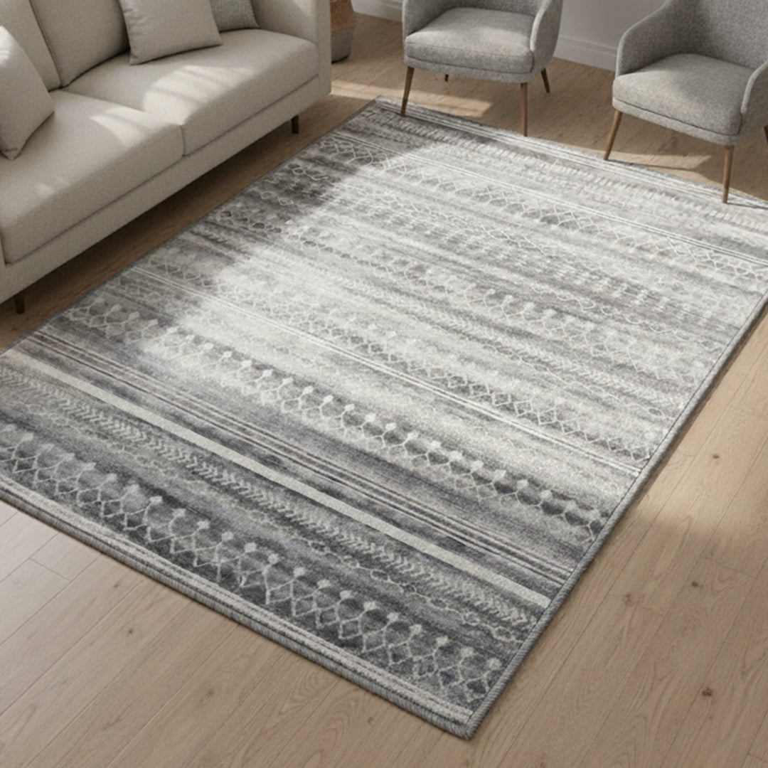 Muddy Carpet Greyline Washable Area Rugs for Living Room, Bedroom & Dining Room – Modern Soft Low Pile Non Slip Carpet – Pet Friendly Waterproof Foldable Rugs for Home