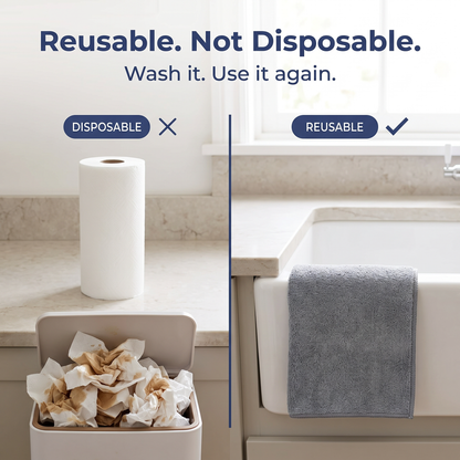 Muddymats® Kitchen Towels 3 Pack - Super Absorbent Microfiber Dish Cloths, Quick Dry Soft Cleaning Towels for Dishes, Counters and Spills, Machine Washable, Grey 11.8" x 11.8"