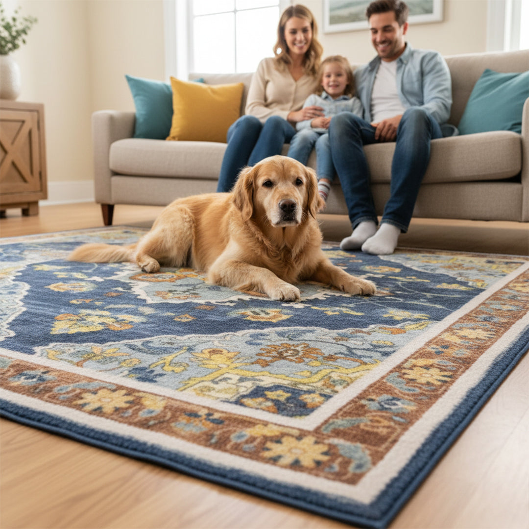 Muddy Carpet Mosaic Washable Area Rugs for Living Room, Bedroom & Dining Room – Modern Soft Low Pile Non Slip Carpet – Pet Friendly Waterproof Foldable Rugs for Home