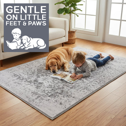 Muddy Carpet Frostbell Washable Area Rugs for Living Room, Bedroom & Dining Room – Modern Soft Low Pile Non Slip Carpet – Pet Friendly Waterproof Foldable Rugs for Home
