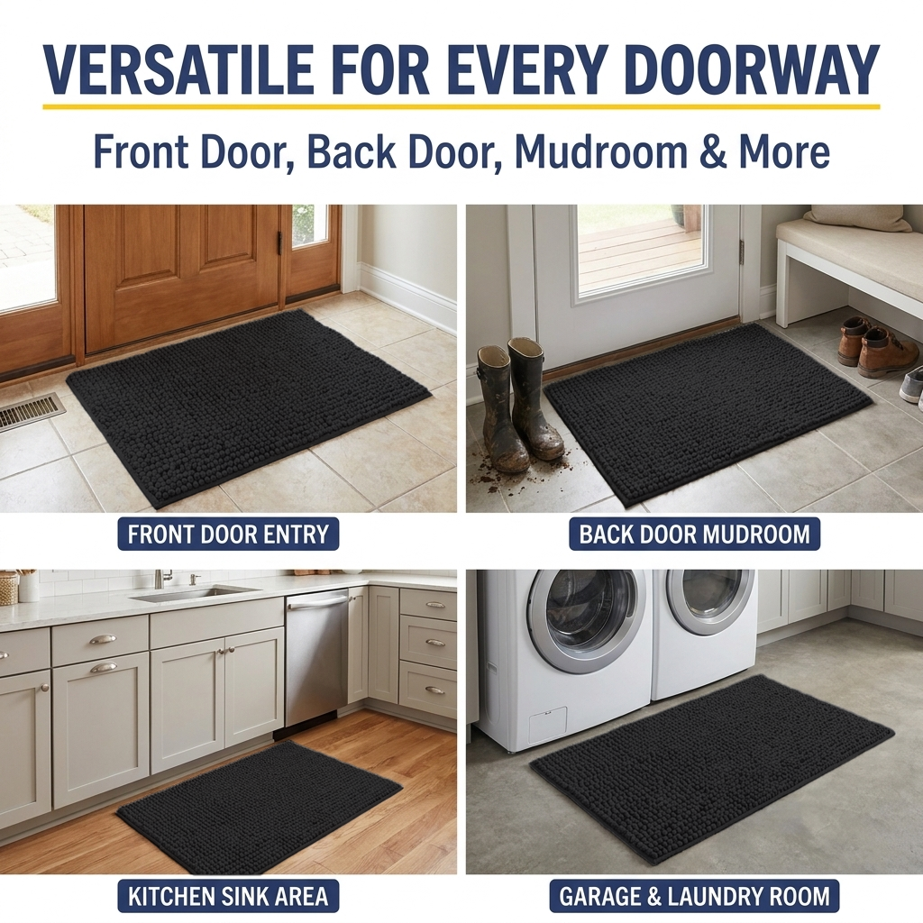 Muddymats® T.Max Dog Door Mat for Muddy Paws – Dirt-Trapping Chenille Entryway Muddy Carpet®, Super Water Absorbent Microfiber, Quick Dry, Slip Resistant Washable Indoor Mat