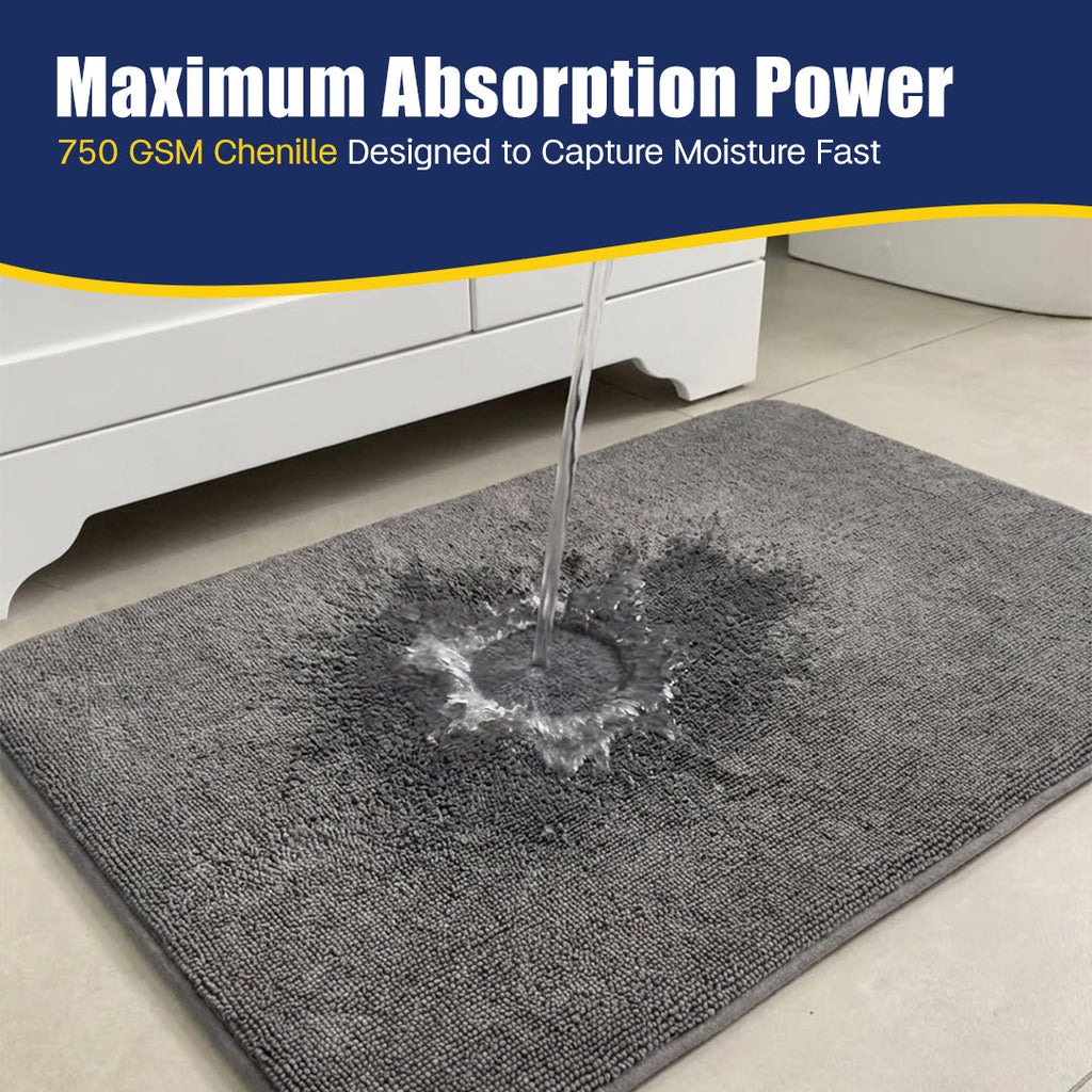 Muddymats® CloudStep Bathroom Rugs 2 Piece Set, Non Slip Bath Mats for Bathroom, Absorbent Memory Foam Chenille, Machine Washable Quick Dry Toilet Rug Set, 20"x30" + 20"x20" U-Shaped