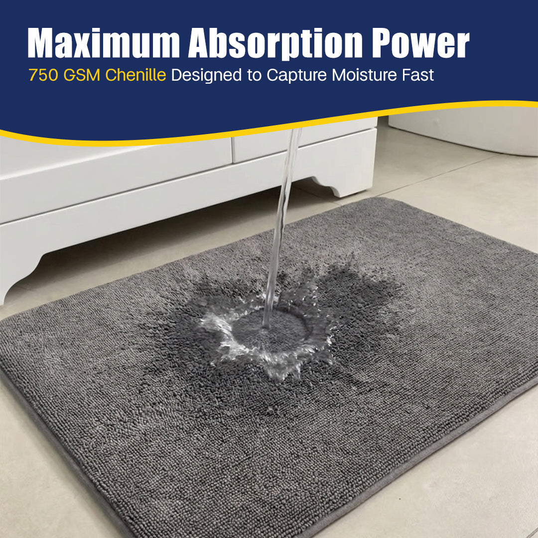 Muddymats® CloudStep Bathroom Rugs 2 Piece Set, Non Slip Bath Mats for Bathroom, Absorbent Memory Foam Chenille, Machine Washable Quick Dry Toilet Rug Set, 20"x30" + 20"x20" U-Shaped