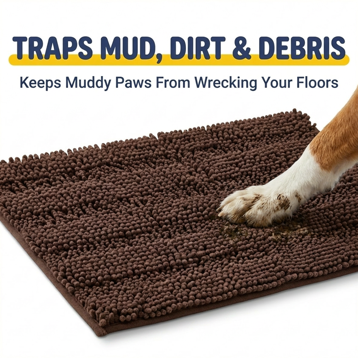Muddymats® StripeMax Dog Floor Mat for Muddy Paws – Thick Plush Striped Chenille Muddy Carpet®, Super Water Absorbent Microfiber, Quick Dry, Slip Resistant Washable Indoor Mat